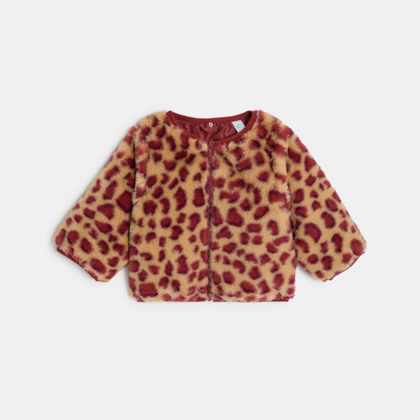 سترة ببطانة سترة قابلة للفصل، اللون أخضر كاكي، عليها صورة فهد، للطفلة الصغيرة